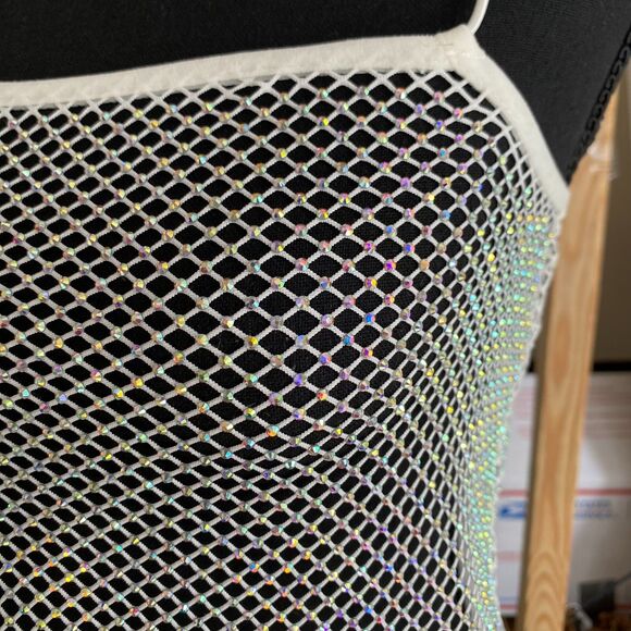 We Wore What Crystal Mesh Cami White Size XXS Disco Summery Clubwear Party - Picture 5 of 7